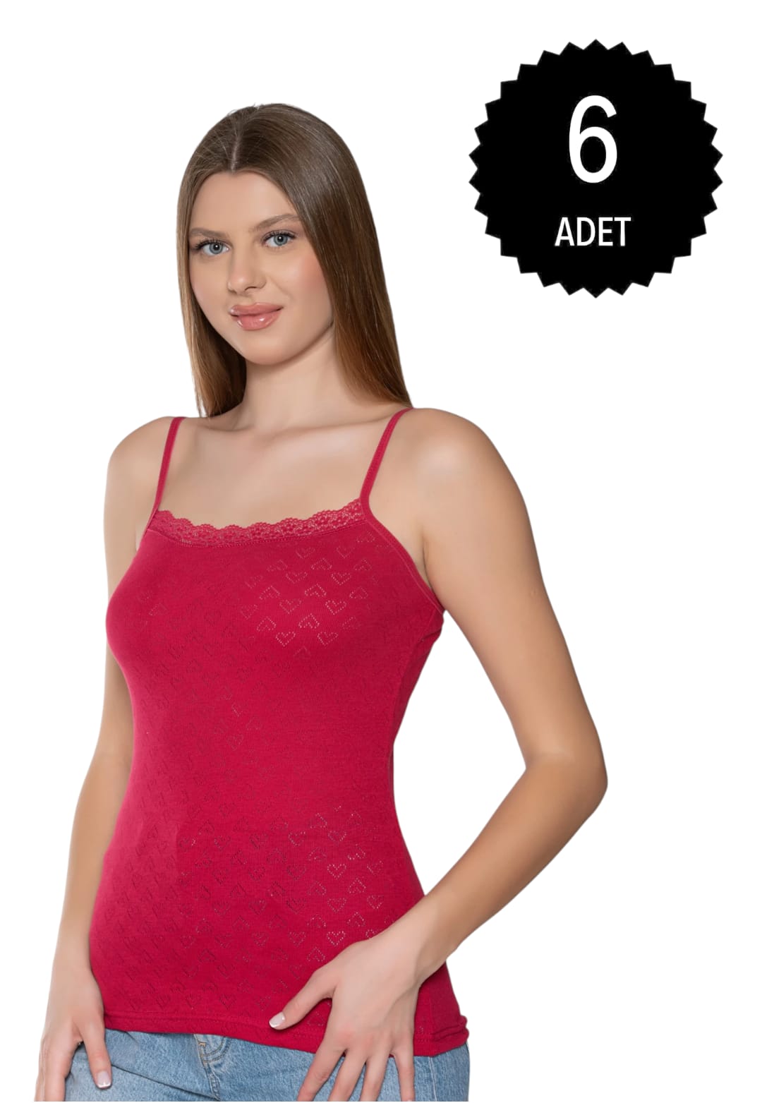 Gümüş 3080 Kadın Jakarlı İp Askı Atlet Bordo 6 lı Paket