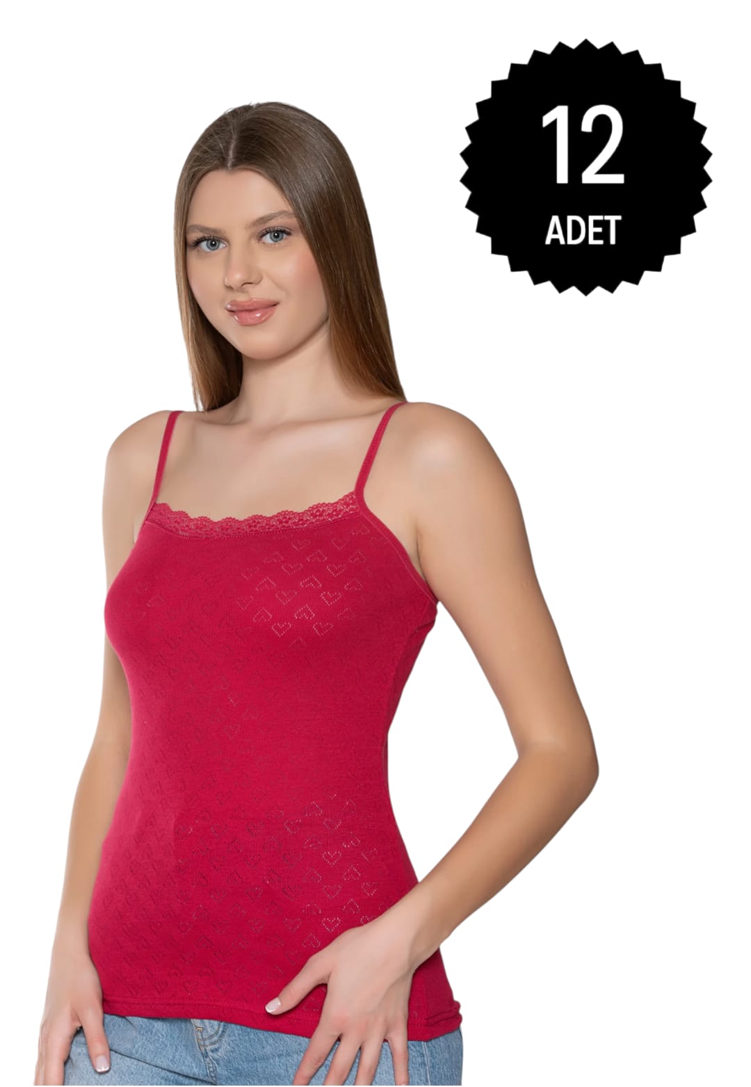 Gümüş 3080 Kadın Jakarlı İp Askı Atlet Bordo 12 li Paket