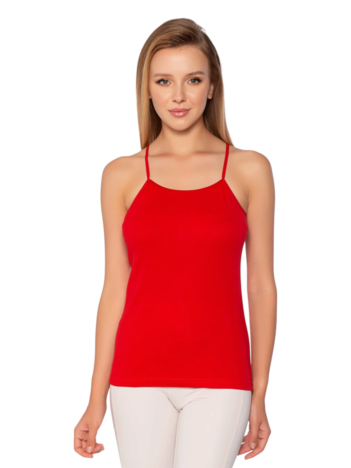 Gümüş 4023 Kadın Ribana ( Likralı ) İp Askı Düz Biye Atlet Kırmızı