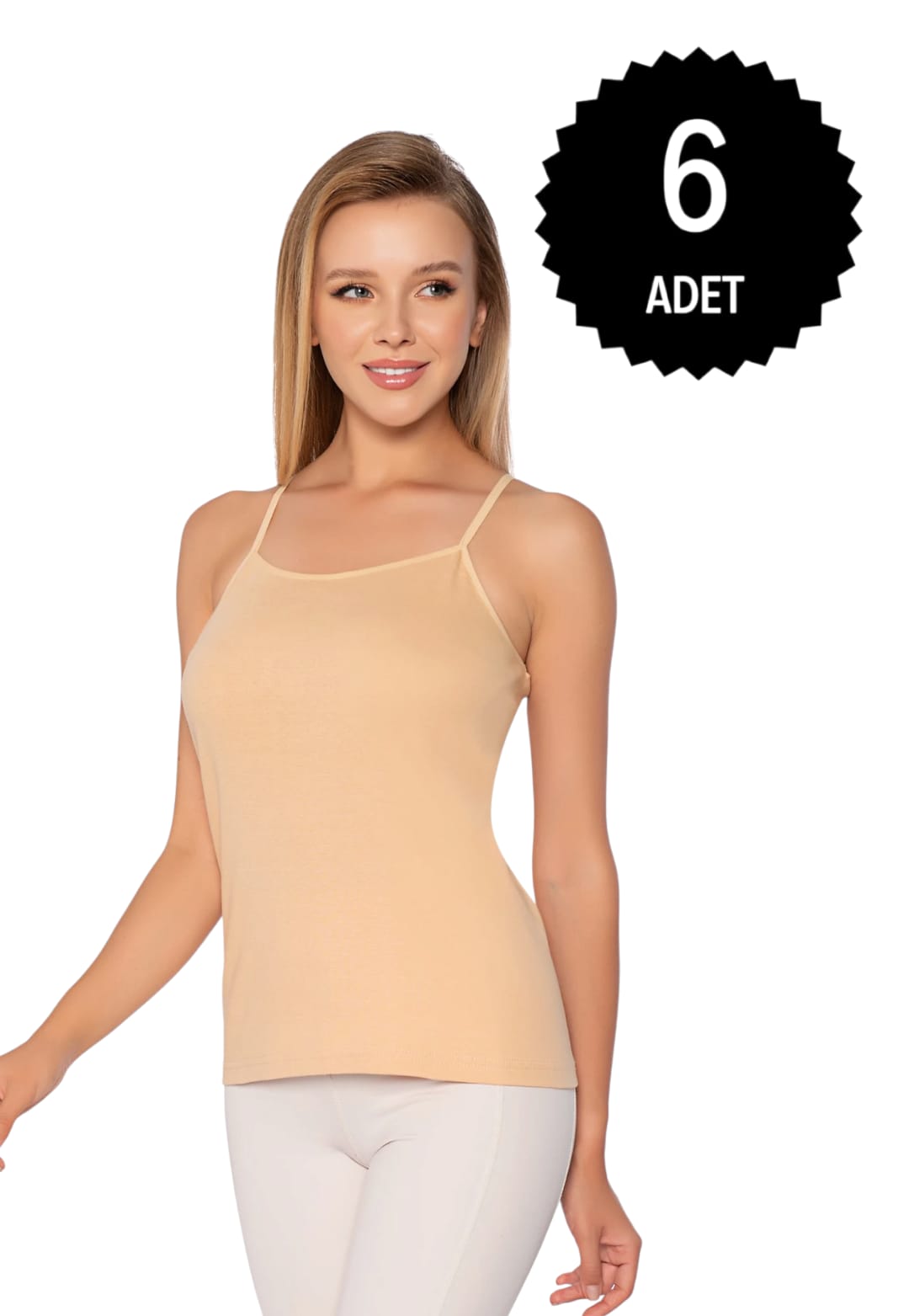 Gümüş 4023 Kadın Ribana ( Likralı ) İp Askı Düz Biye Atlet Ten 6 lı Paket