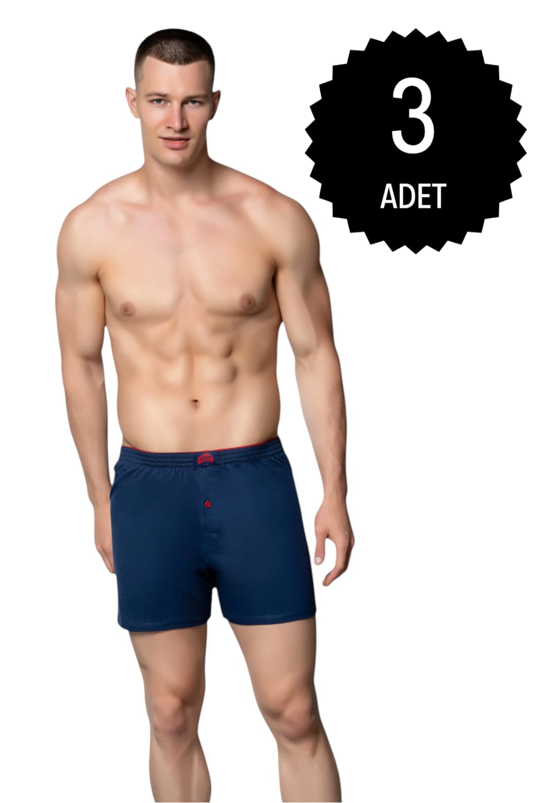 Gümüş 4020 Erkek Penye Havlu Bel Düz Boxer Lacivert 3 lü Paket