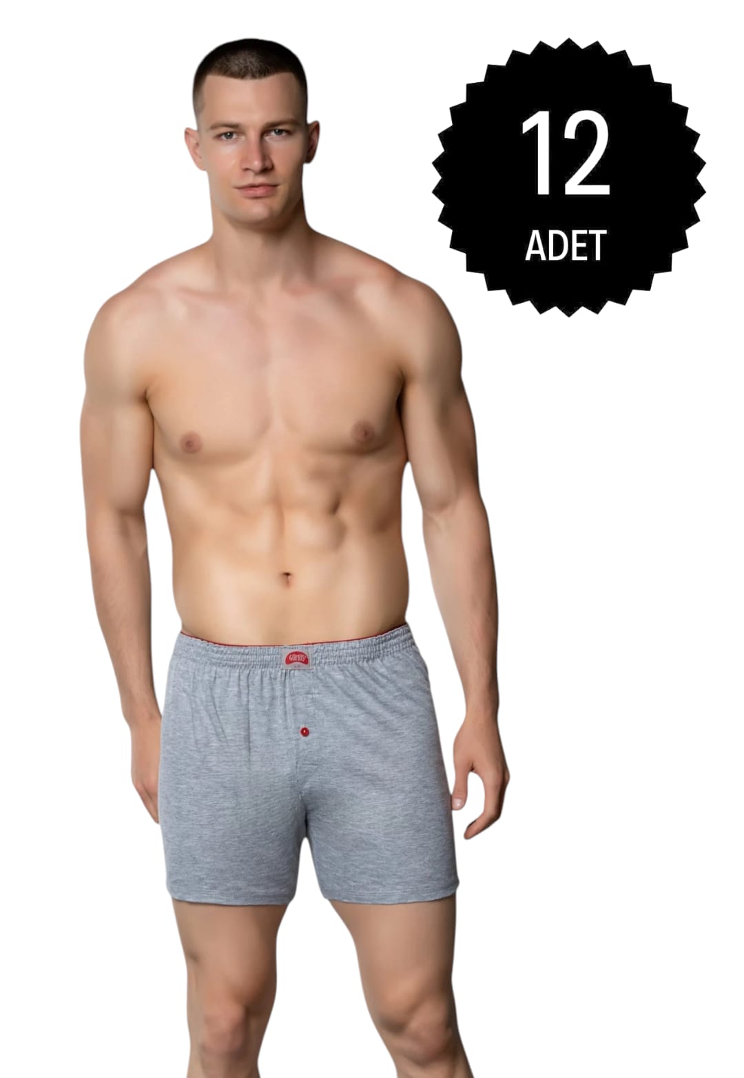 Gümüş 4020 Erkek Penye Havlu Bel Düz Boxer Gri 12 li Paket