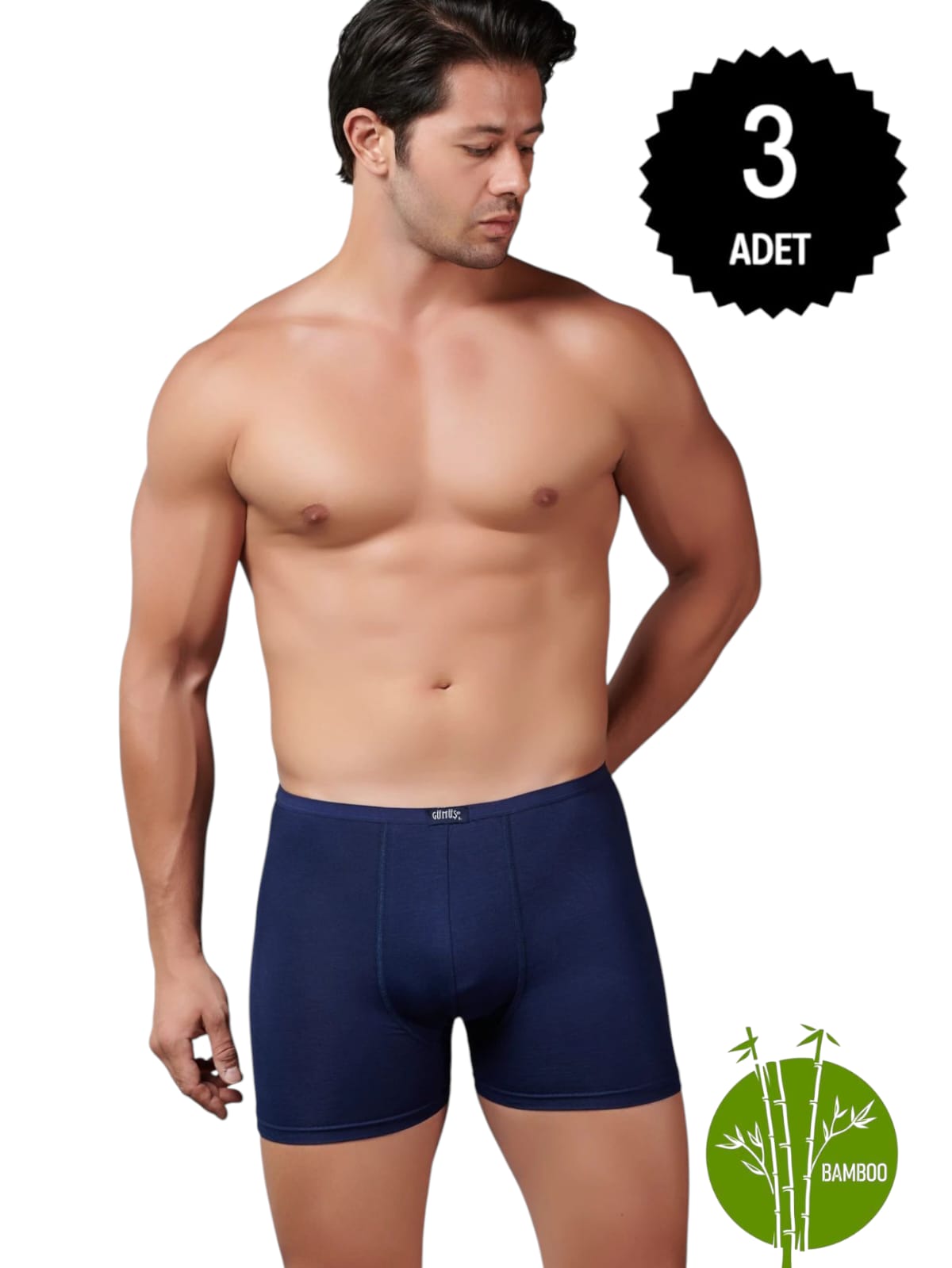 Gümüş İç Giyim 8007 Bambu İnce Bel Elastan Boxer 3 lü Paket