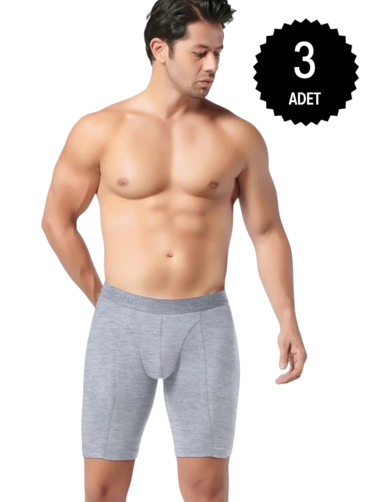 Gümüş İç Giyim 4074 Erkek Likralı Uzun Boxer Gri 3 Lü Paket