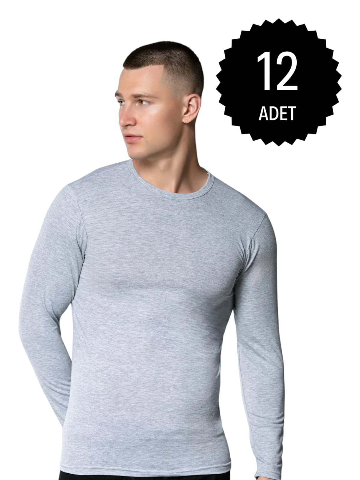 Gümüş 4022 Erkek Likralı Uzun Kol Fanila Atlet Gri 12 lİ Paket
