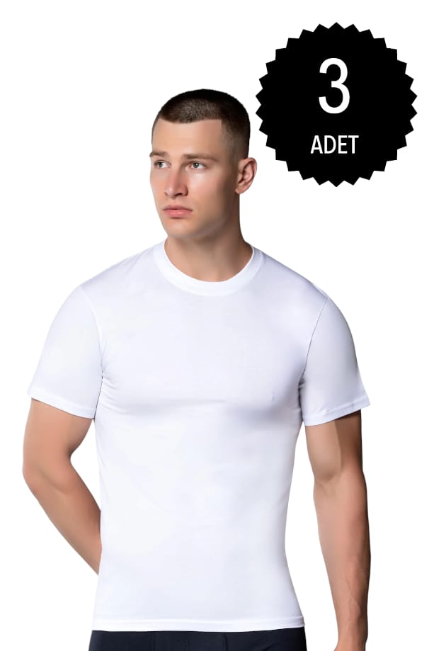Gümüş 3005 Erkek Sıfır Yaka Atlet Beyaz 3 lü Paket