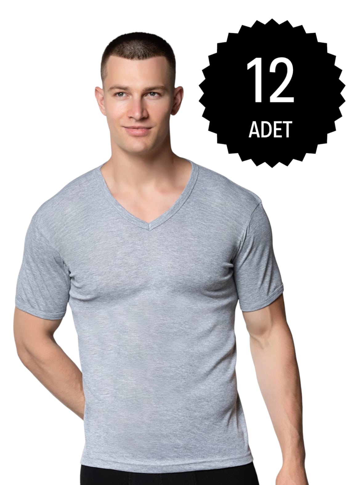 Gümüş 4051 Erkek V Yaka Spor Kollu Fanila Gri 12 li Paket