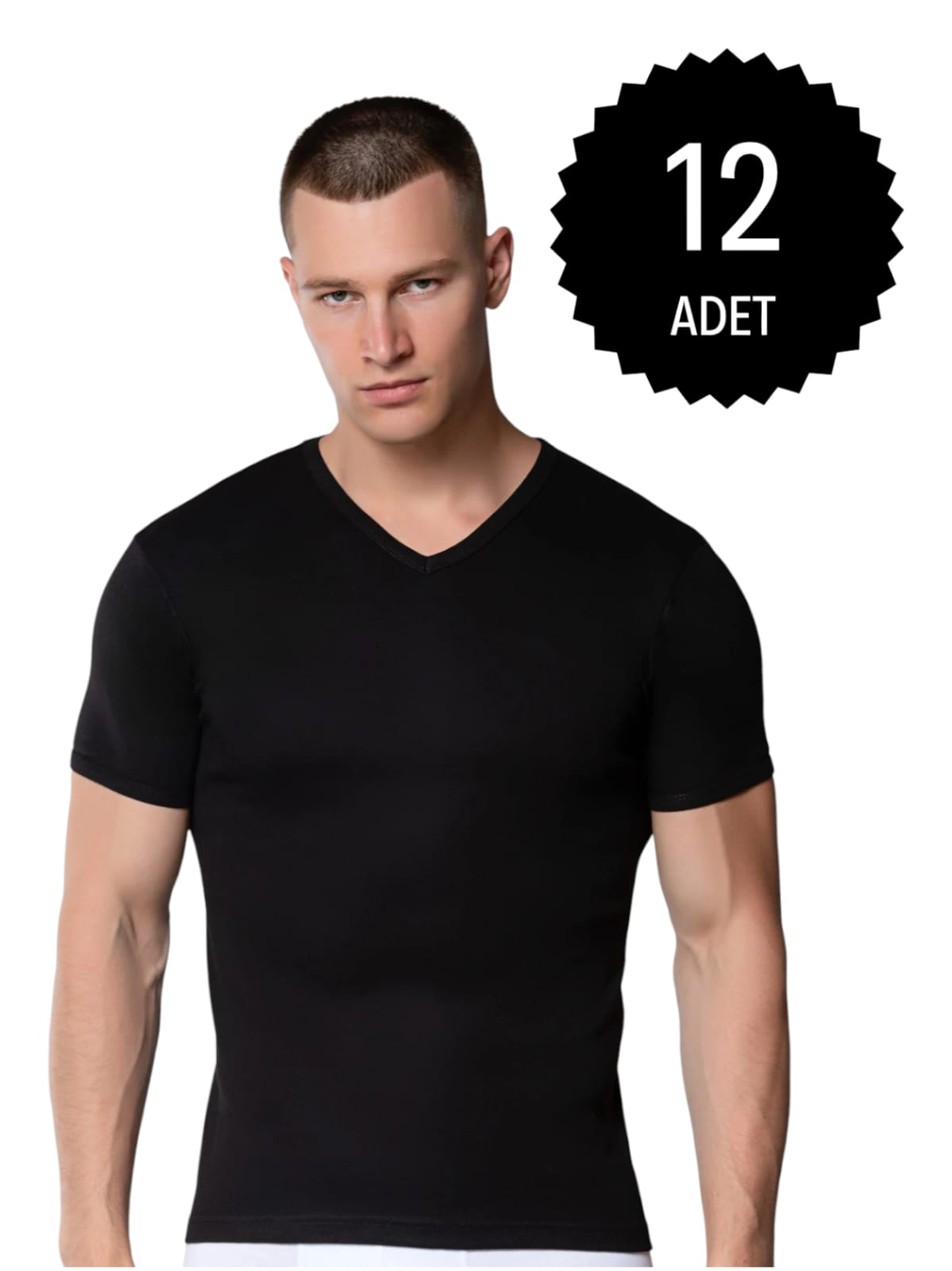 Gümüş 4051 Erkek V Yaka Spor Kollu Fanila Siyah 12 li Paket