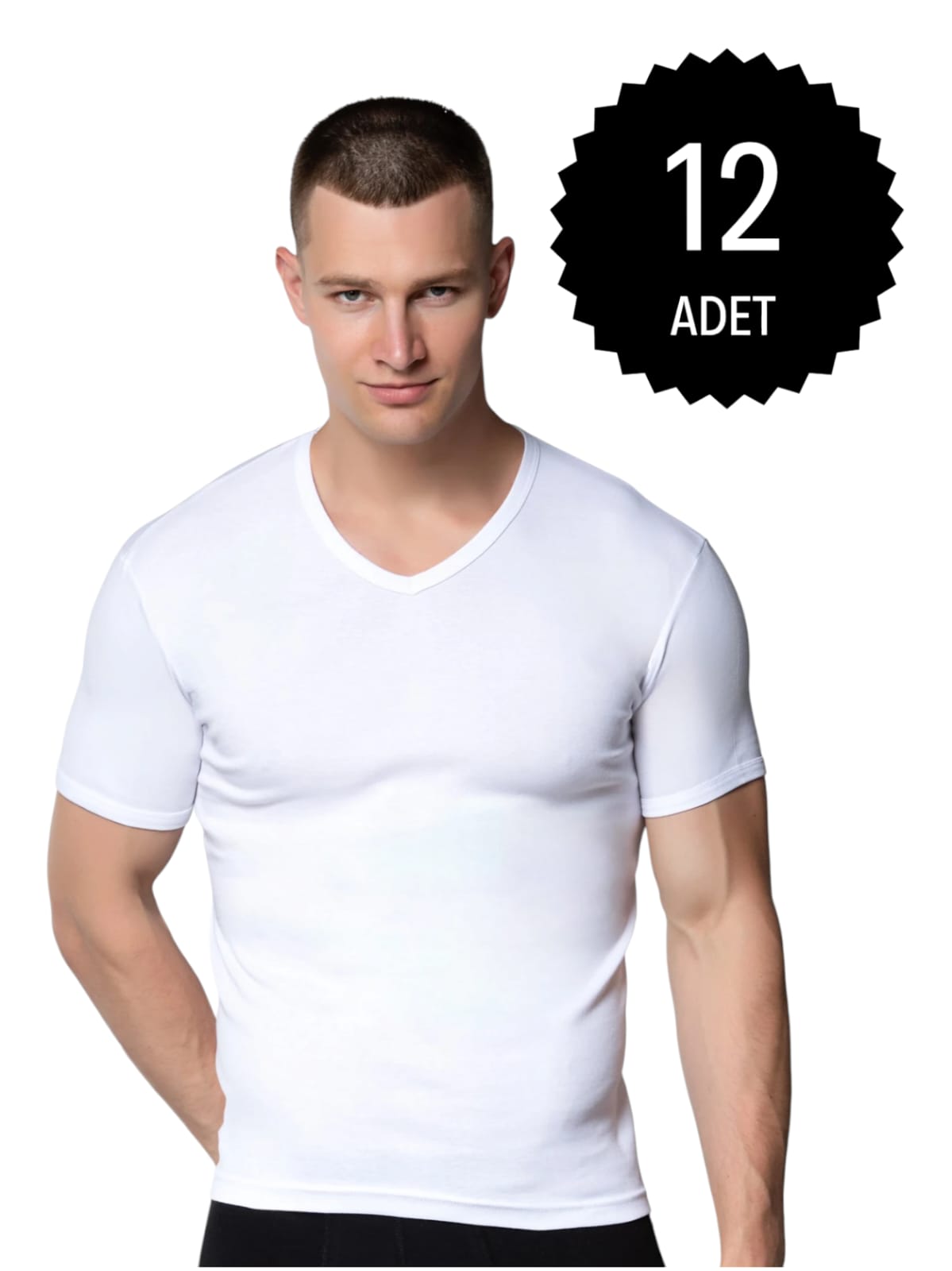 Gümüş 4051 Erkek V Yaka Spor Kollu Fanila Beyaz 6 lI Paket