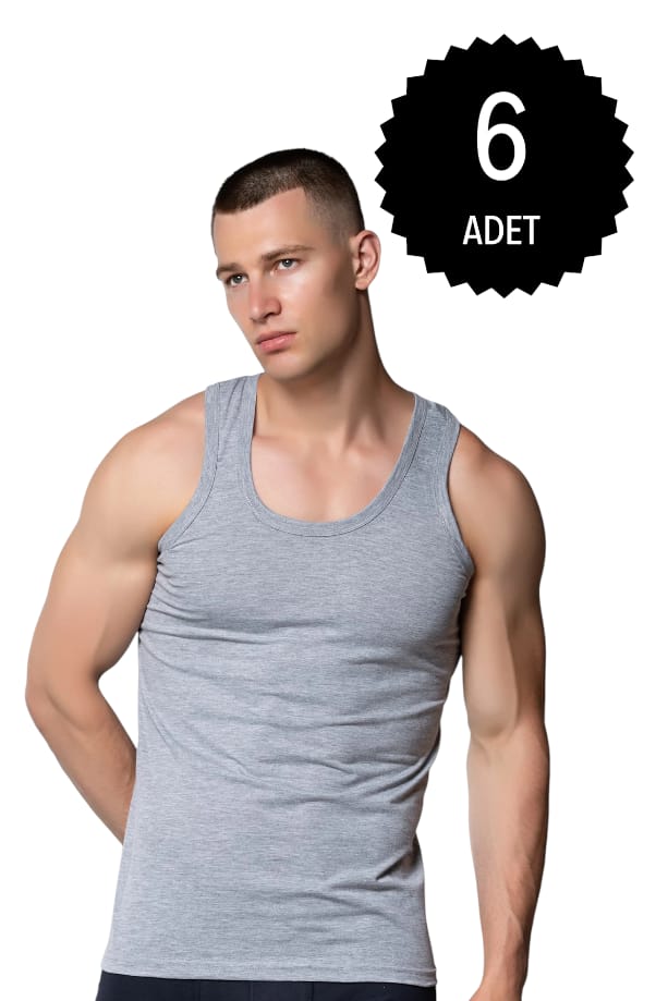 Gümüş 4003 Penye Erkek Askılı Düz Atlet Gri 6 lı Paket