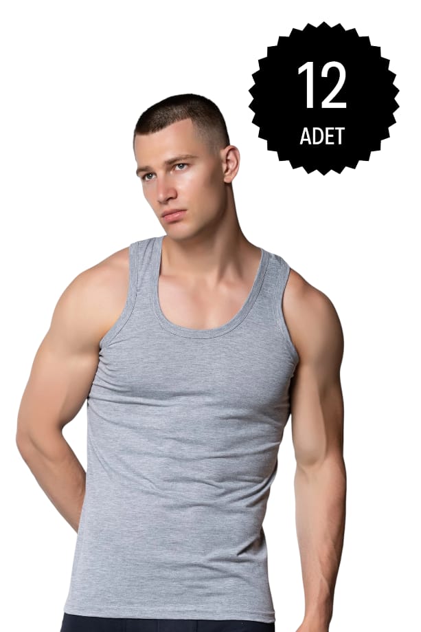 Gümüş 4003 Penye Erkek Askılı Düz Atlet Gri 12 li Paket