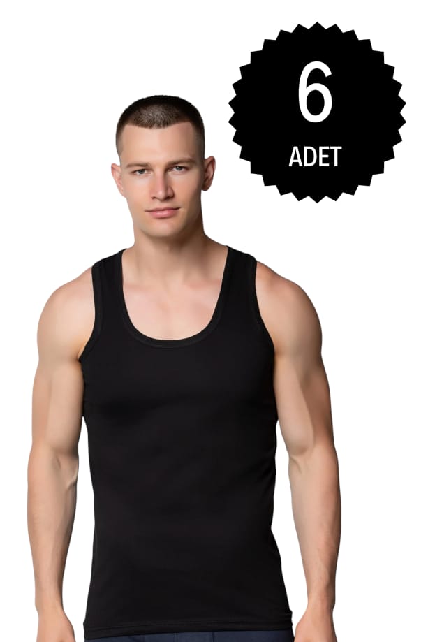 Gümüş 4003 Penye Erkek Askılı Düz Atlet Siyah 6 lı Paket